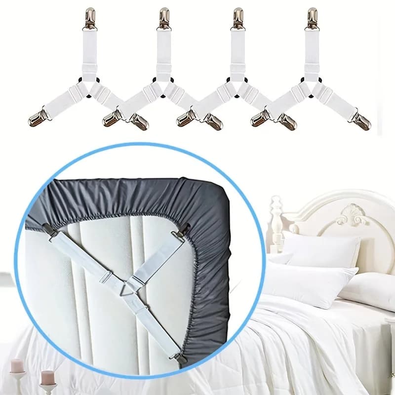4 triangular fixing elements for sheet, sheet clip, adjustable straps for sheet, mattress clip, suitable for mattress covers