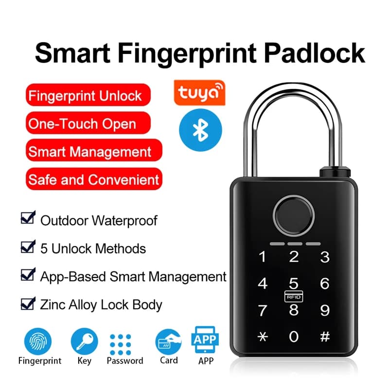 Lucchetto intelligente impermeabile Bluetooth con impronta digitale e serratura a combinazione Serratura elettronica per porte, armadietti e bagagli