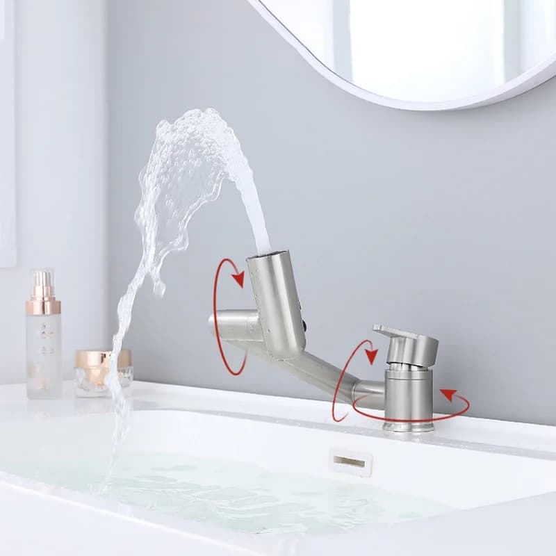 Rubinetto per lavabo girevole con braccio in acciaio inossidabile Miscelatore acqua calda e fredda Rubinetto per lavabo pieghevole universale Spray a flusso multifunzione