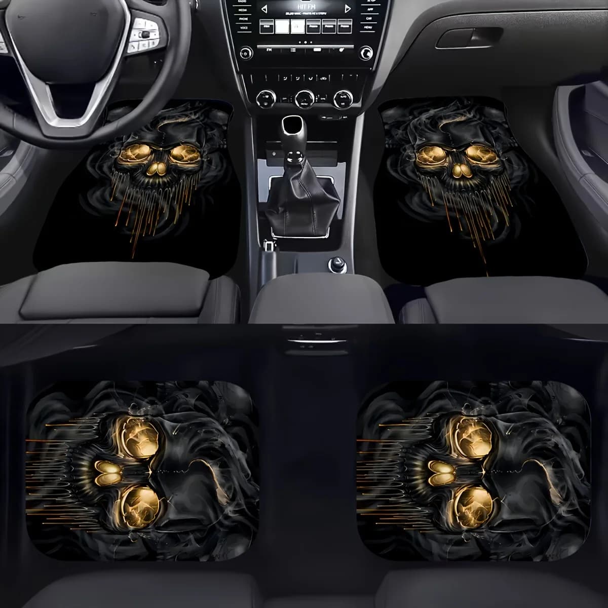 4 pz/set tappetini per auto assorbenti antiscivolo con motivo teschio, tappetini universali per interni auto, accessori per interni auto