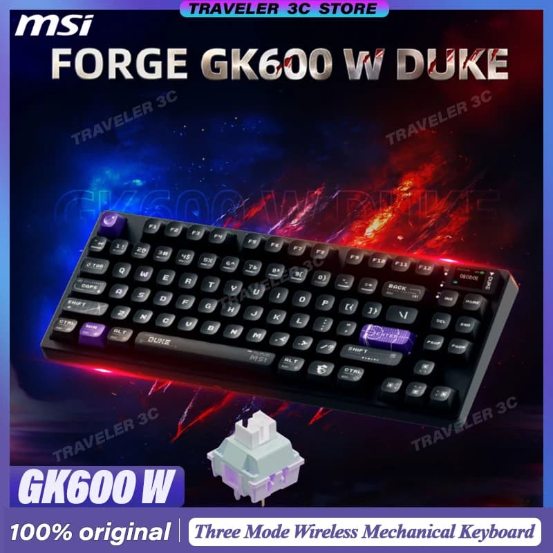 MSI FORGE GK600 W DUKE Three Mode Wireless Mechanical Keyboard Linear Switches KTT Playground Office with Hot Swap Screen Gift PC