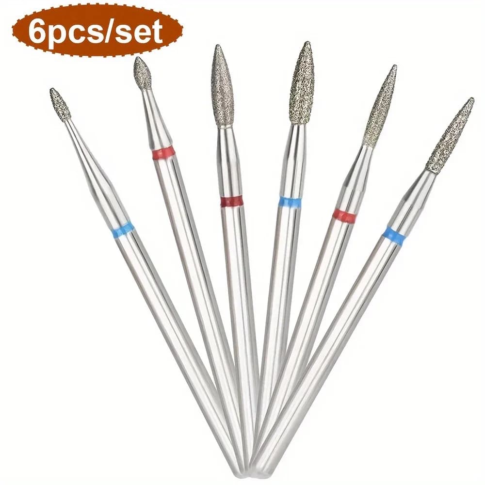 Kit-6 Set di punte per trapano per unghie professionali a forma di fiamma russa, bava pulita per cuticole, trapani elettrici per manicure, unghie non profumate