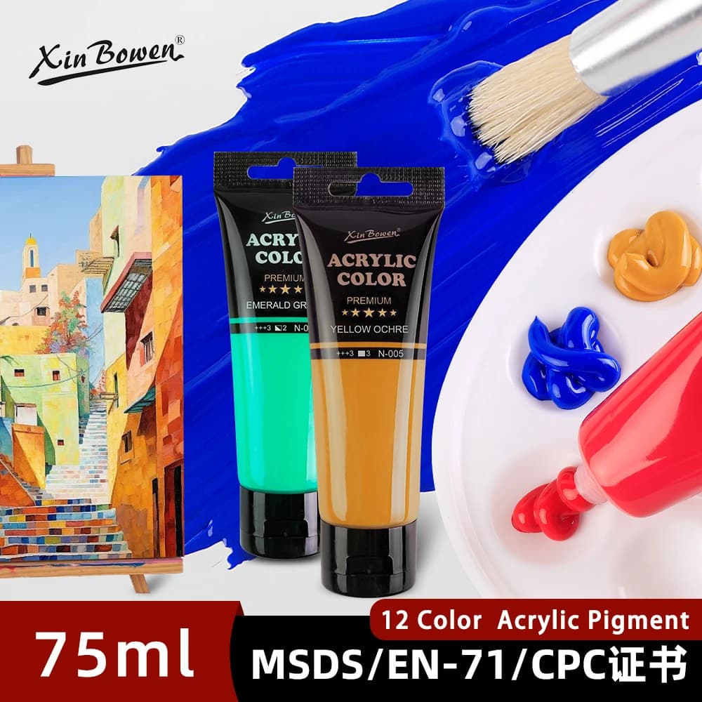 75ml Acrylic Pigment for Wall Painting Waterproof Sun-Resistant DIY Graffiti Textile Artist Coloring Material 12 Color