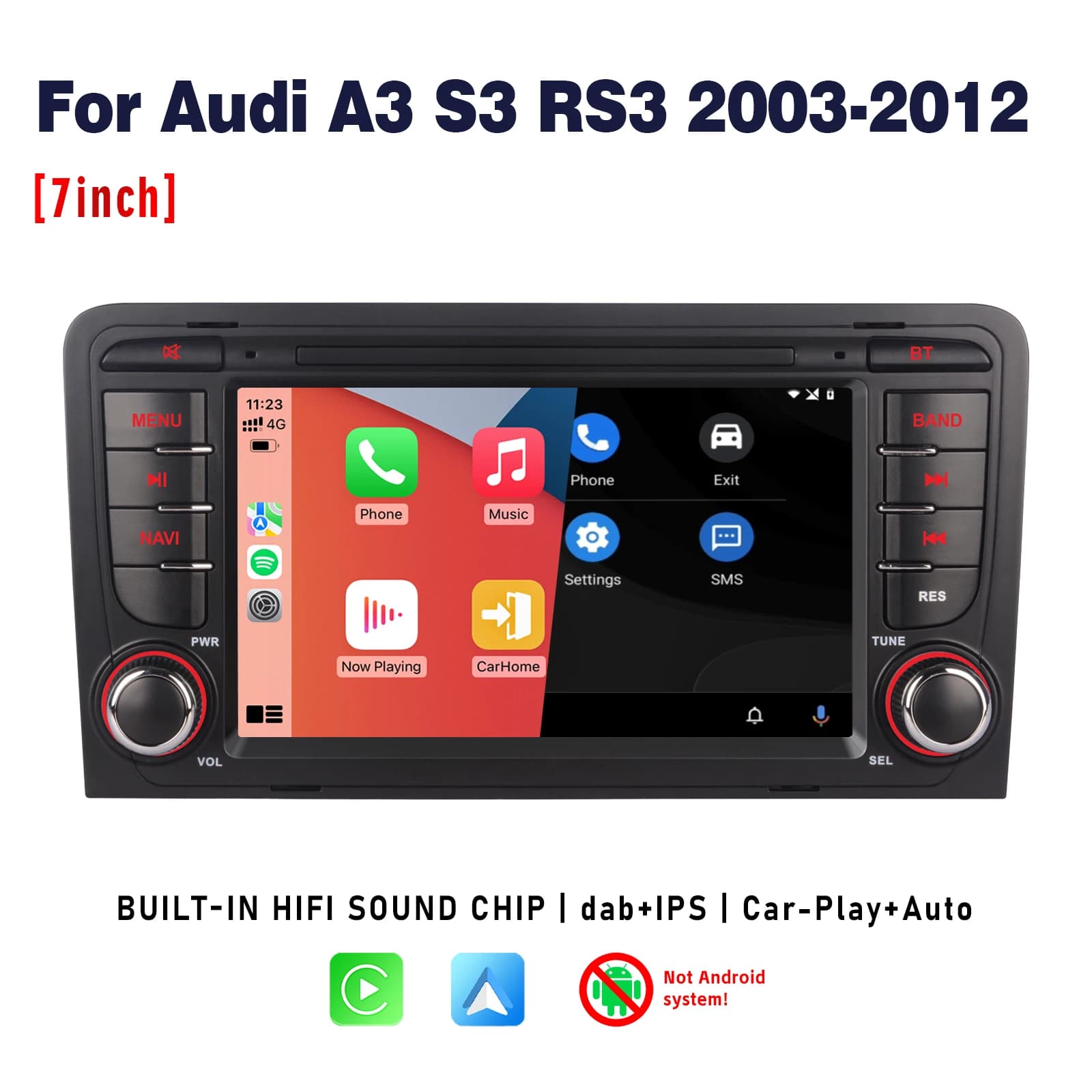 Autoradio touch screen IPS con carplay wireless Android Auto DAB + BT SWC AHD Telecamera posteriore per Audi A3 S3 RS3 2003-2012