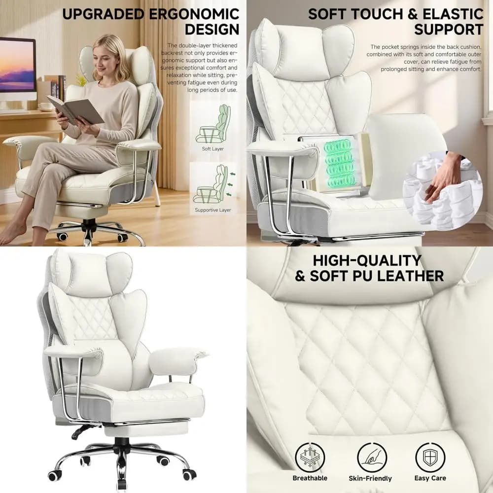 Sedia da ufficio grande e alta, sedia da gaming in pelle con schienale alto e poggiapiedi, sedie da ufficio ergonomiche direzionali con supporto lombare a molla