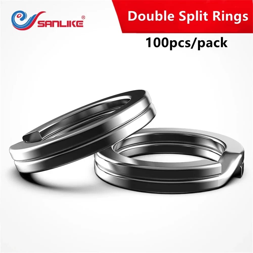 SANLIKE 100 pieces stainless steel split rings solid fishing connectors durable for baits hooks tools for spare equipment boxes