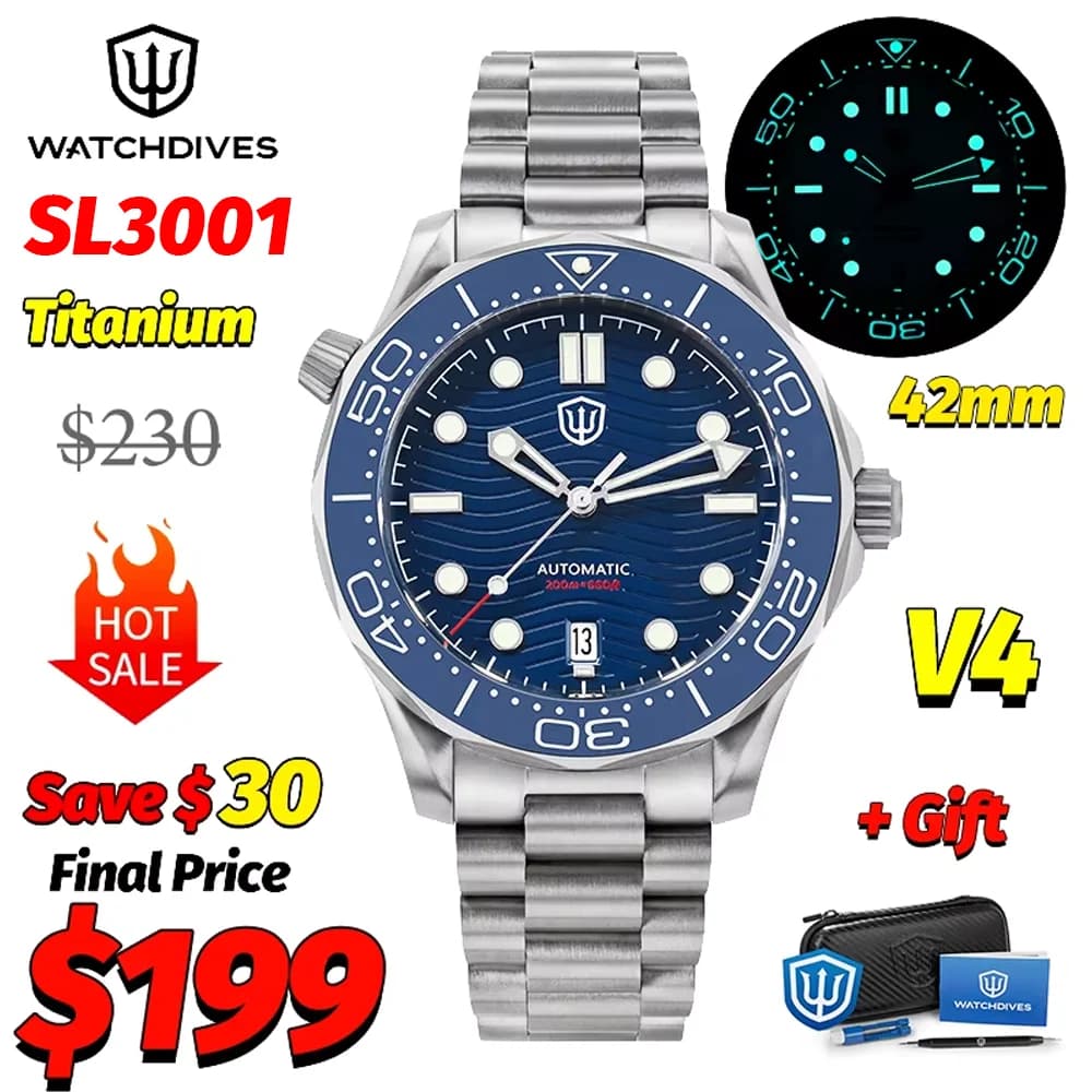 Watchdives WD007 V4 007 NTTD Titanium mechanical watch 42 mm automatic PT5000 sapphire 200 M waterproof luxury watches men's gift