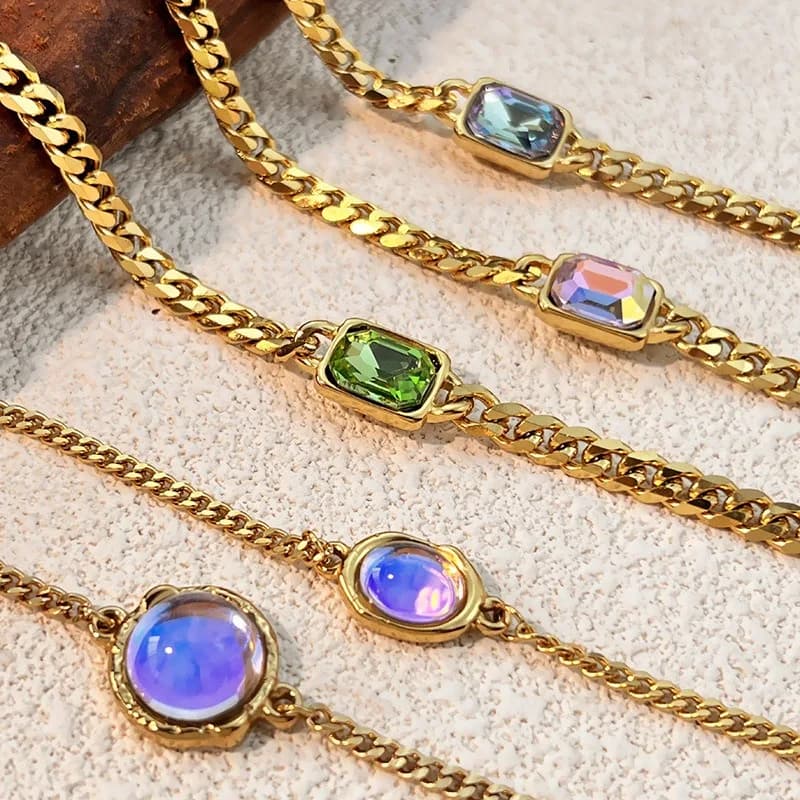 18k Gold Plated Stainless Steel Color Oval Square Inlay Zircon Bracelet For Women Classic Thick Wrist Chain Jewelry Glamorous