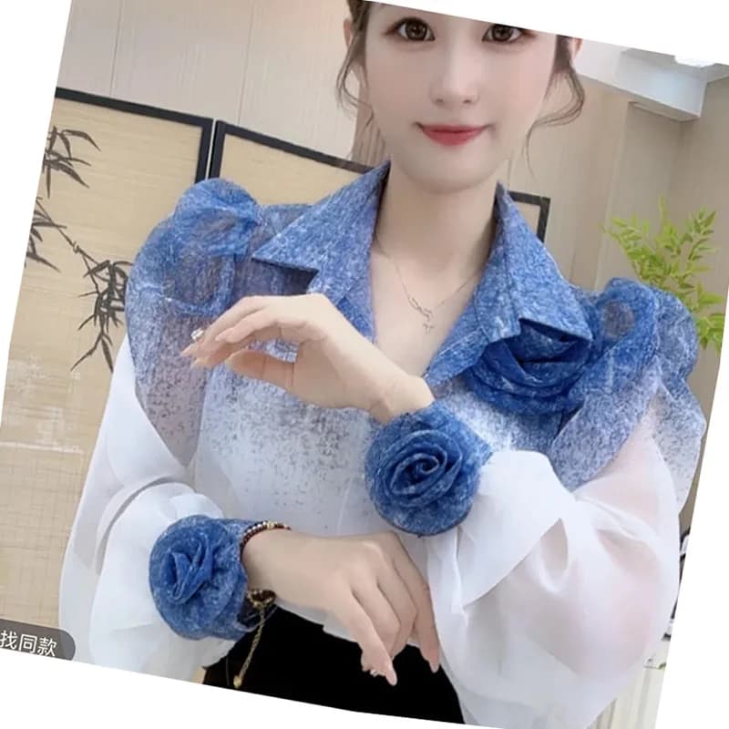 Shirt with three-dimensional flower sun protection with long sleeve dresses with Sense design and Joker top with new temperament 2025 for women