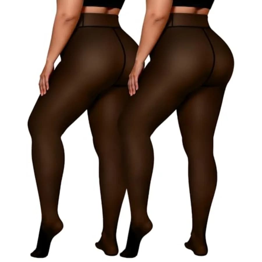Womens Fleece Lined Tights Sheer Fake Translucent Pantyhose Thermal Tights High Waisted Footed Leggings