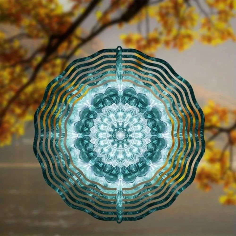CIFBUY Wind Chimes Mandala Metallic Flower Garden Spinner 360 Rotating Stained Glass Patio Yard Outdoor Home Decor Ornament