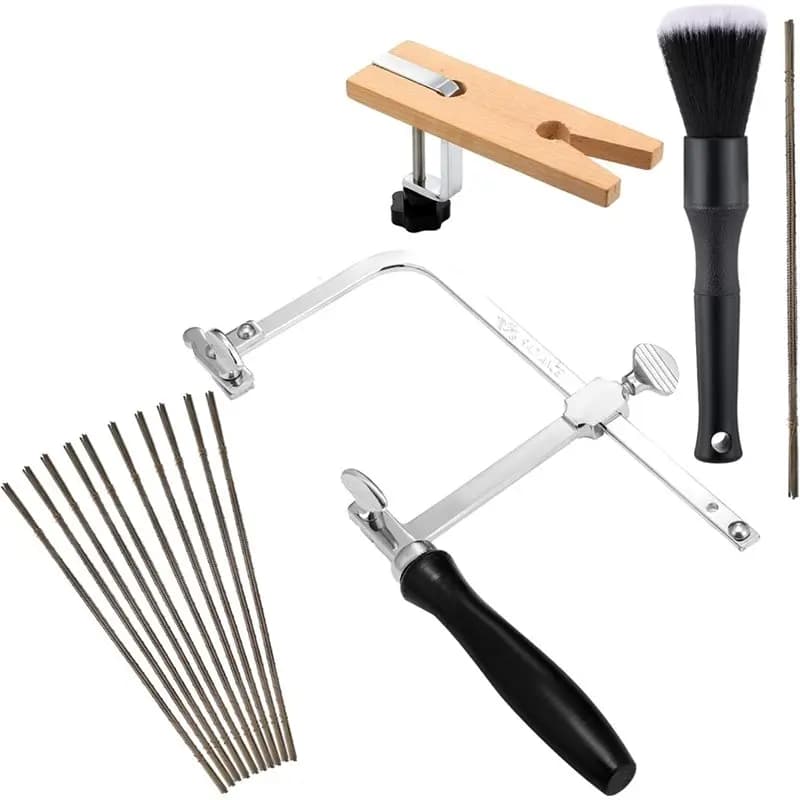 Professional BHBD jewellery saws set, includes saw frame, 144 blades, clamp with wooden pin, wood, metal and lubricant for cutting.