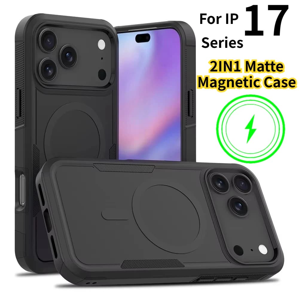 Premium 2IN1 Heavy Armor Magnetic Refill Case for IPhone 17 Air 16 15 14 Plus 13 12 Pro Max Duty Protective Housing for Shockproof PC