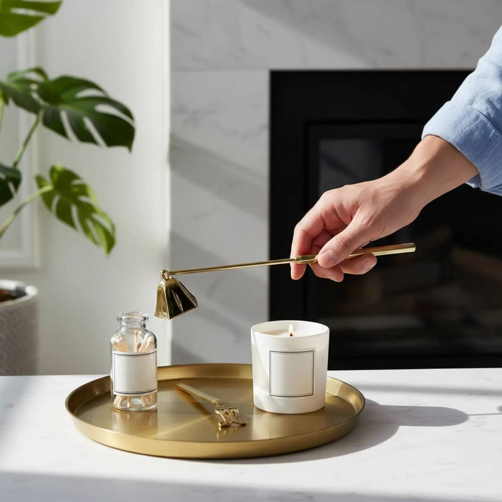 Spegnifiamma Decorativo per Candele con Manico Lungo, Minimal Fumo, Lunga Durata, in Metallo