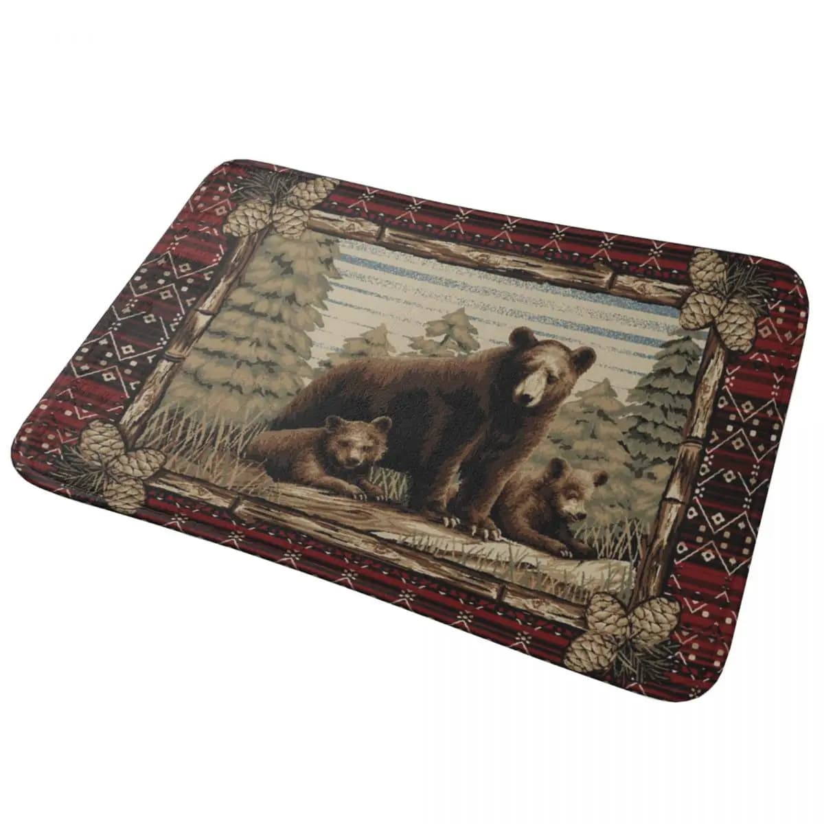 Tappetino antiscivolo con motivo orso rustico, tappetino assorbente, per ingresso cucina, casa, soggiorno, tappetini