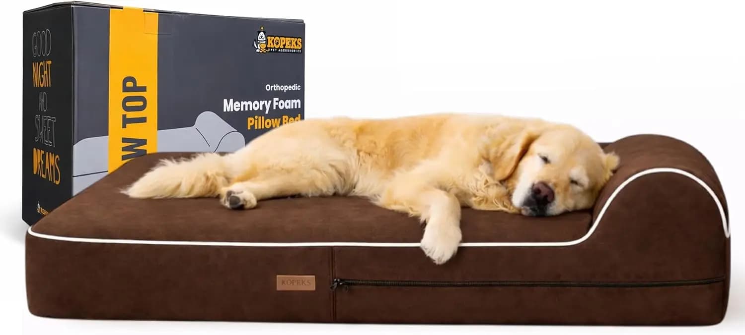 Letto Ortopedico Extra Large per Cani in Memory Foam con Cuscino, Rivestimento Impermeabile e Copertura Rimovibile, 50"x34"x10", Marrone
