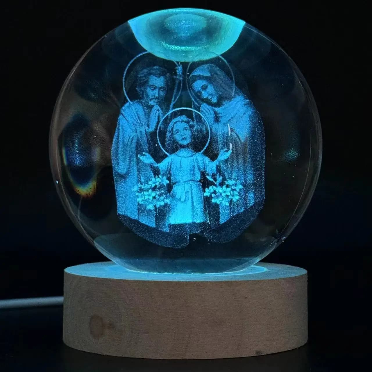 1 pz, incisione laser 3D famiglia felice luce notturna a sfera rotonda, con portalampada in legno chiaro colorato, decorazione della casa, sui