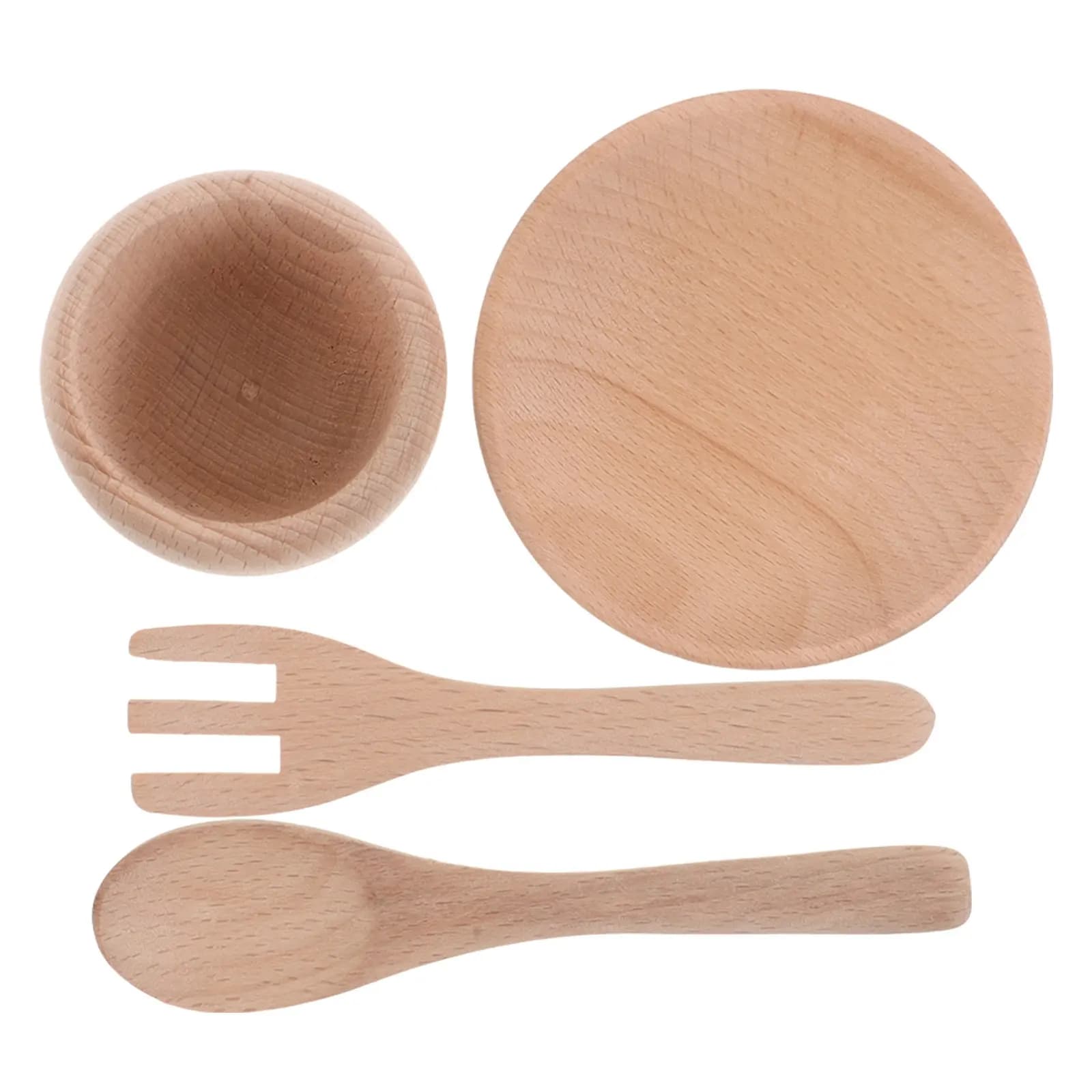 Set di Accessori in Legno per Cucina Giocattolo per Bambini, Set Realistico per Giocare a Cucinare con Forchetta, Utensili e Piatti, Gioco Educativo Montessori