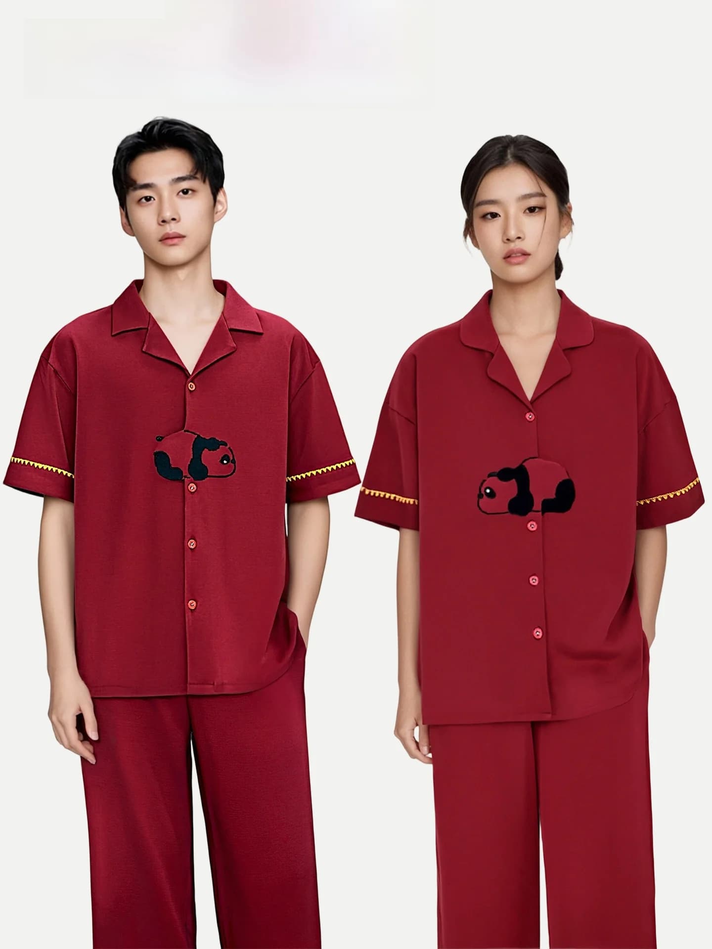 PinkBread Couple's Cotton Pajamas Short Sleeve Home Clothes Spring Summer Comfortable Breathable Moisture Wicking Soft Fabric