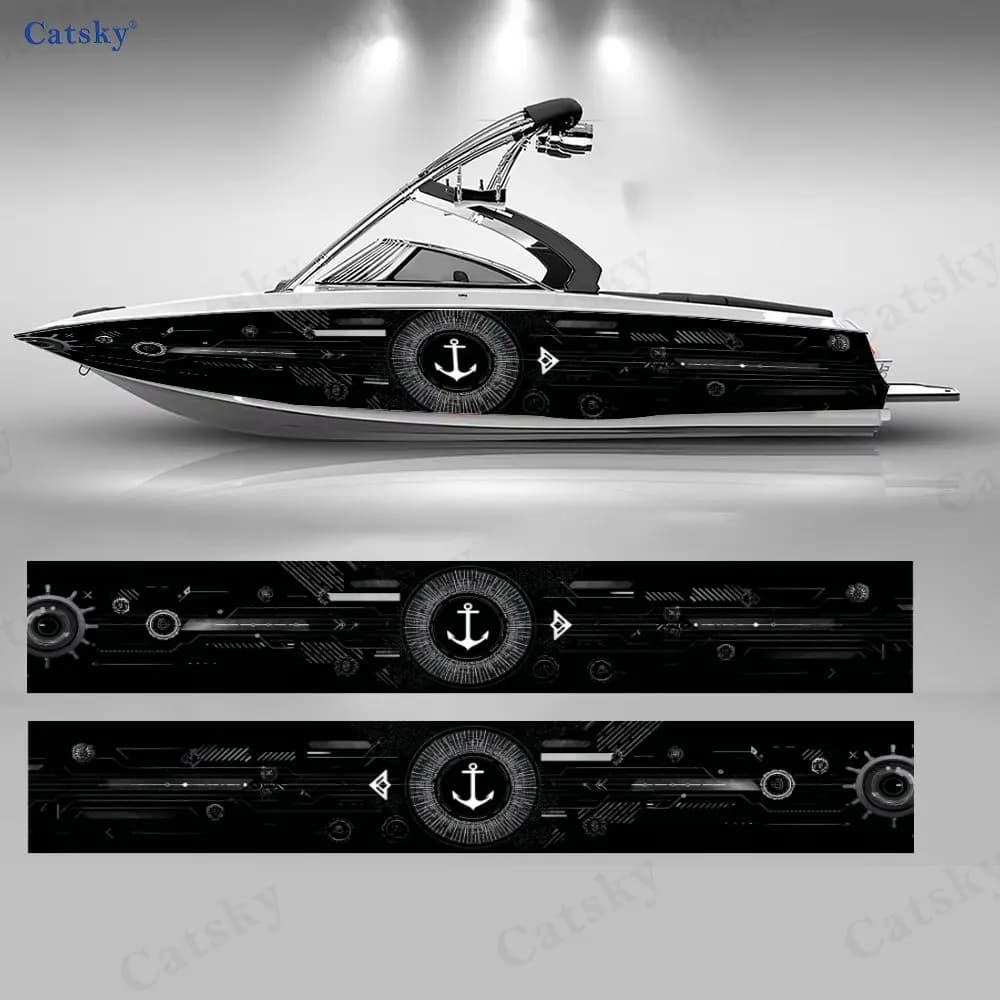 Adesivo Nautico Stile Tech Hardcore con Ancora, Decalcomania in Vinile Impermeabile in PVC per Barche da Pesca, Design Durevole ed Elegante