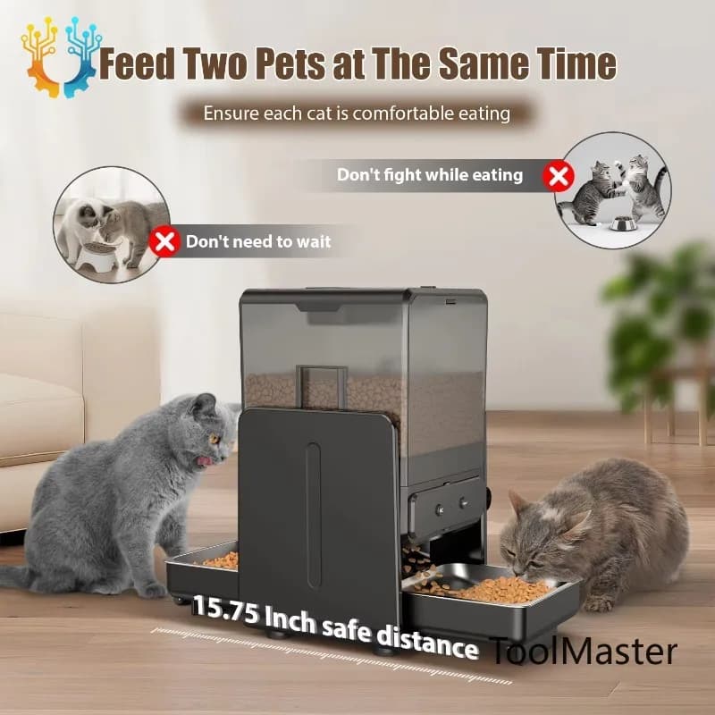 【2026】Dispenser Automatico di Crocchette per Gatti da 5L con 2 Ciotole, Registratore Vocale Intelligente e Pannello di Controllo Plug-in - Distributore Automatico di Cibo Secco per Animali Domestici