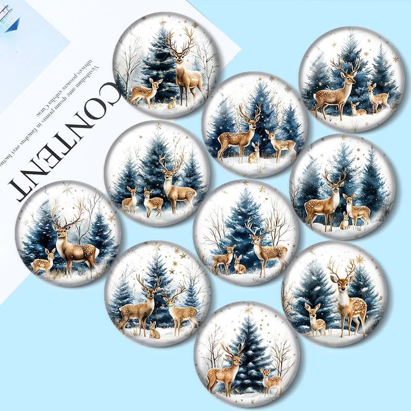 Cabochon in vetro con animali della foresta invernale 12/18/20/25mm per bracciali, ciondoli, anelli, orecchini e componenti per la creazione di gioielli