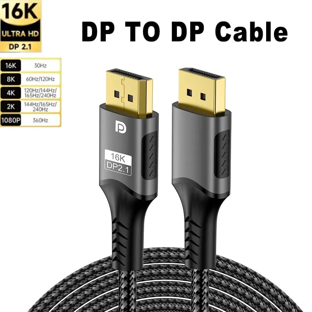 16K DP 2.1 8K@120Hz 4K@240Hz 80Gbps HDR Video Audio Displayport Cable Display Port for Laptop TV Xbox Projector Gaming Monitor