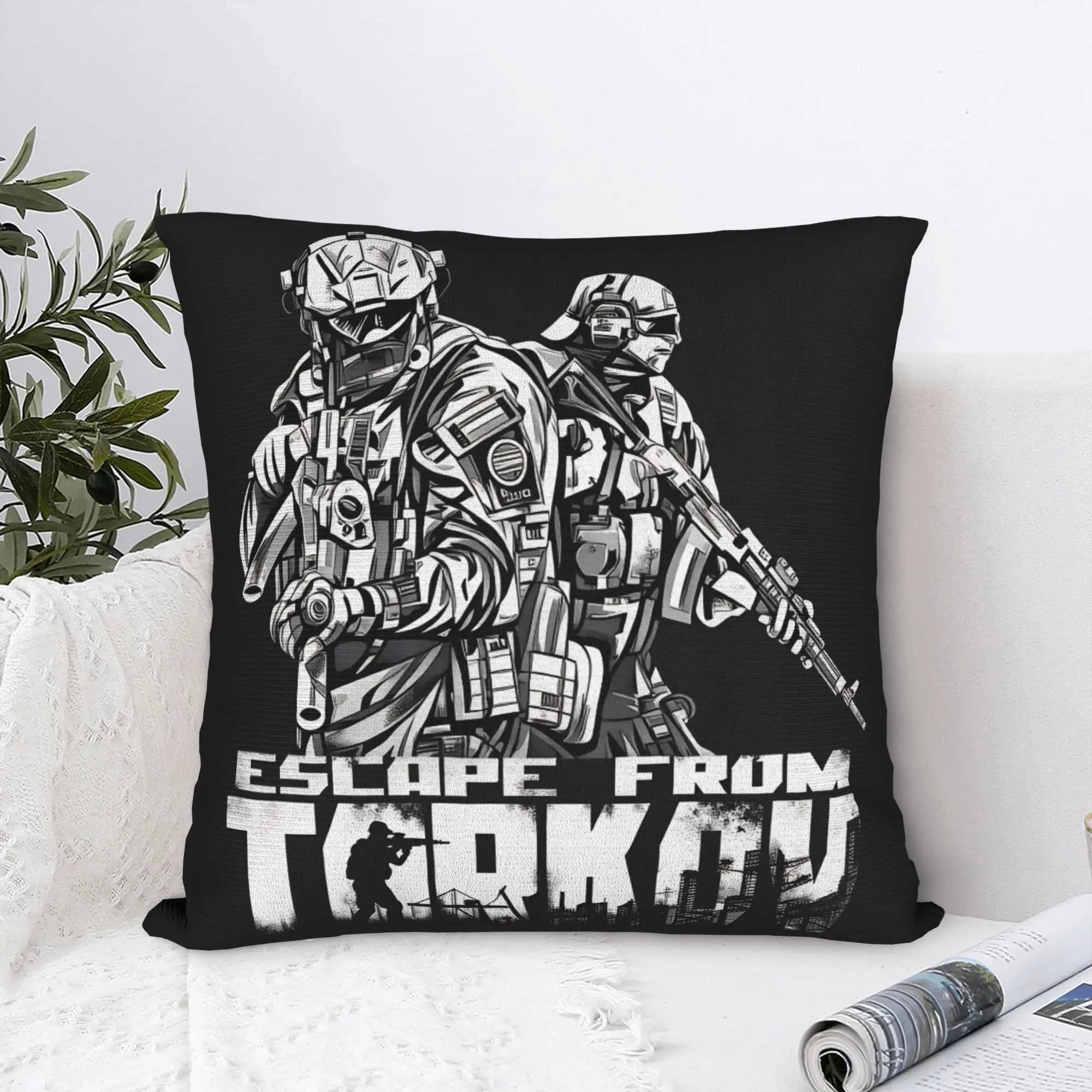 Fodera per cuscino con stampa del simbolo artistico di Escape from Tarkov, federa divertente e carina per fan del gioco, decorazione per la casa e feste di matrimonio
