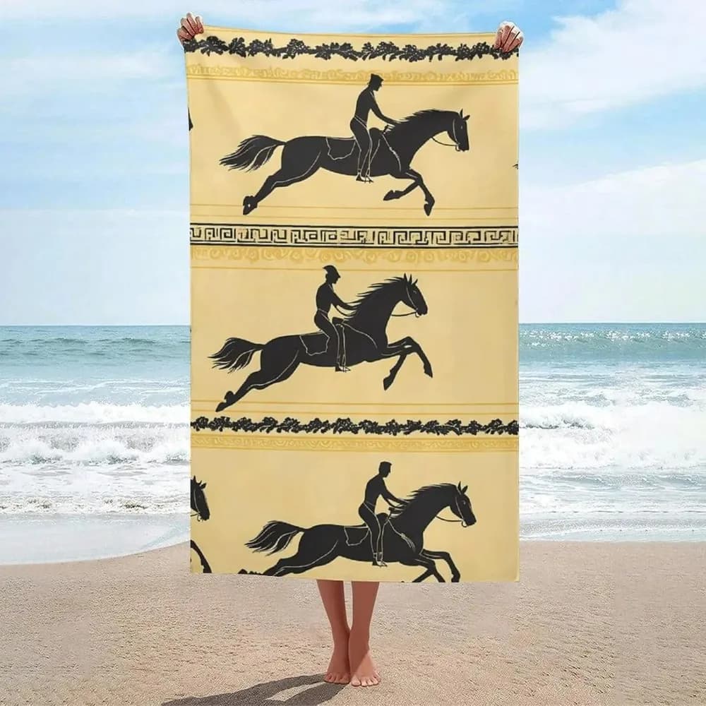 Asciugamano da spiaggia con motivo tradizionale di cavalli al galoppo, asciugamano da bagno leggero ad asciugatura rapida, coperta da viaggio assorbente per le vacanze