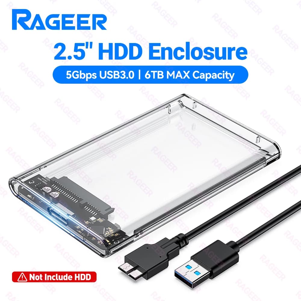 RAGEER Case Esterno per Disco Rigido da 2.5 Pollici, 5Gbps, Senza Attrezzi, Trasparente - Adattatore Veloce Micro-B a USB 3.0 SATA per HDD