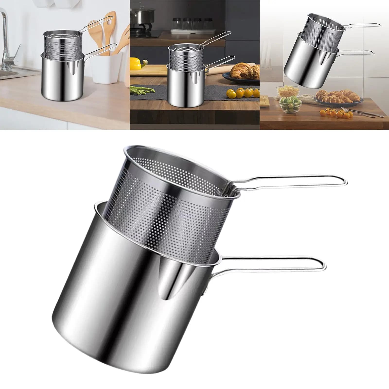 Stainless Steel Deep Fryer Pot with Basket for Tempura,Fried Chicken Legs,French Fries