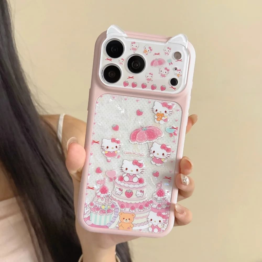 Custodia Protettiva Morbida Antiurto di Lusso Rosa KT a Forma di Torta alla Fragola Ruijian per iPhone 17 Pro Max 16 Pro 15 Pro Max