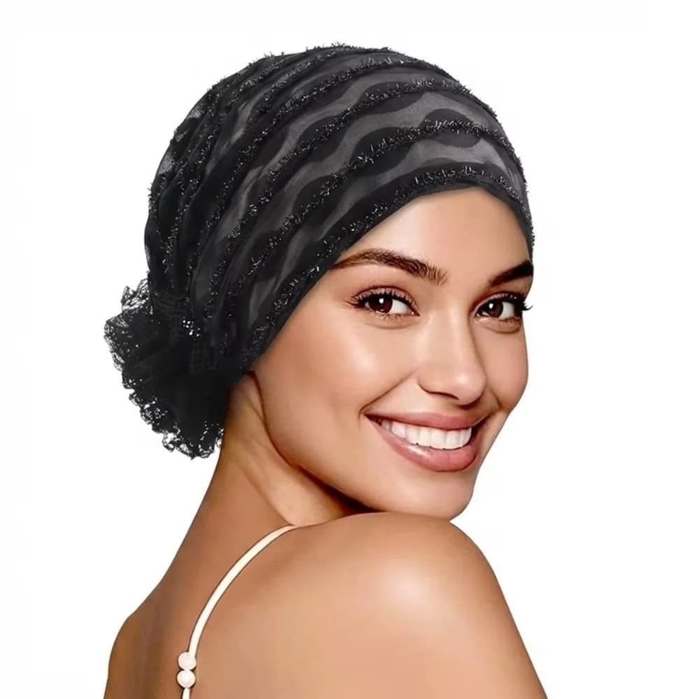 Soft Lace Curling Hat Polyester Breathable Elderly Beauty Cap Brimless Beanie Solid Color Elastic Curly Hair Hat Girls