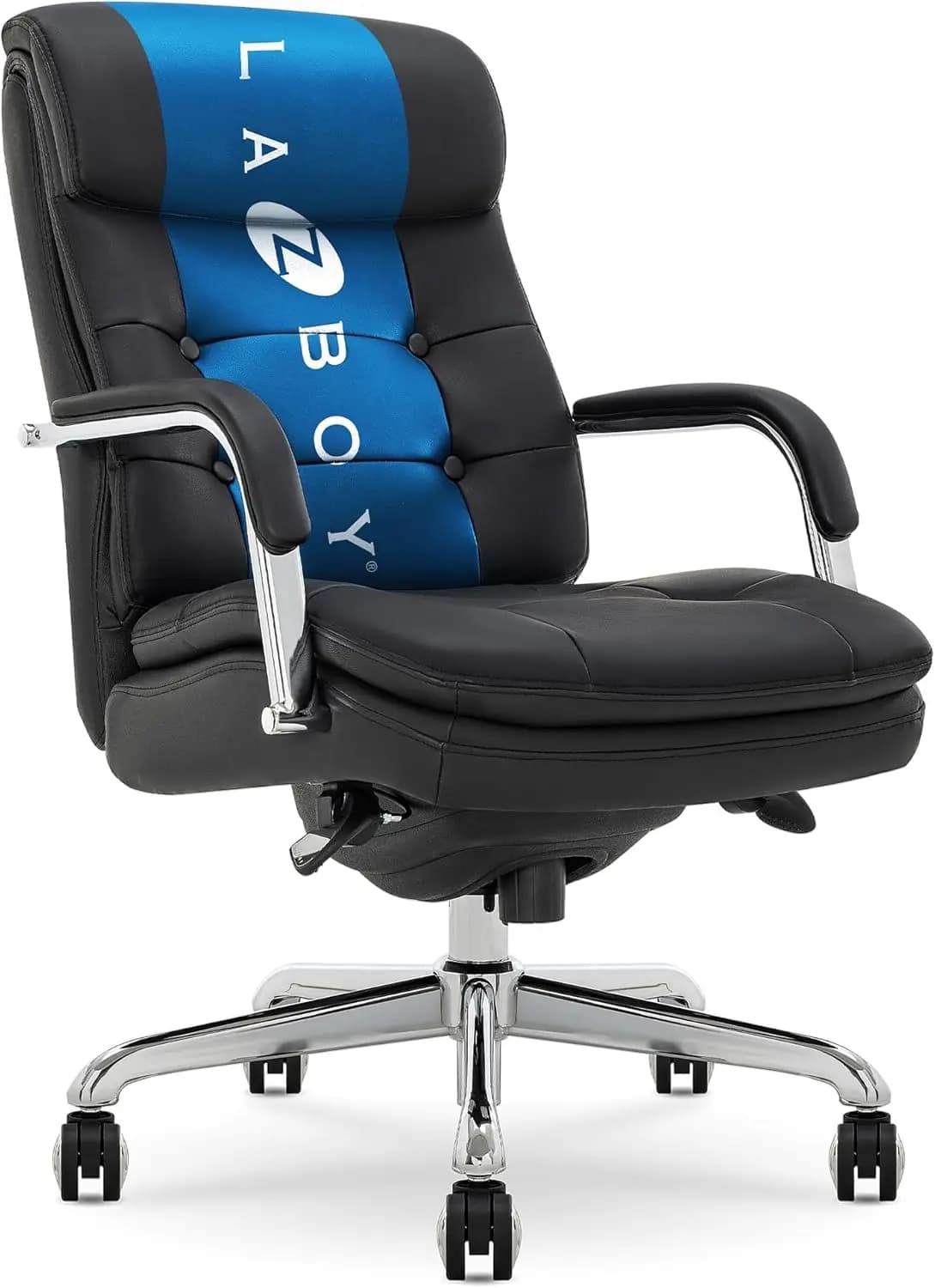 Sedia da ufficio Sonata Executive con schienale medio, sedile e schienale trapuntati con bottoni, cuscino a doppio strato, braccioli imbottiti, computer ergonomico