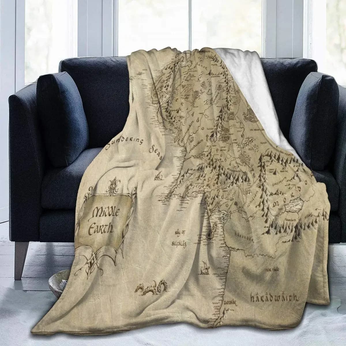 Coperta Coperta da tiro con mappa della Terra media Coperta in velluto ultra morbido Coperta da letto leggera Trapunta Coperta in pile resistente per la casa
