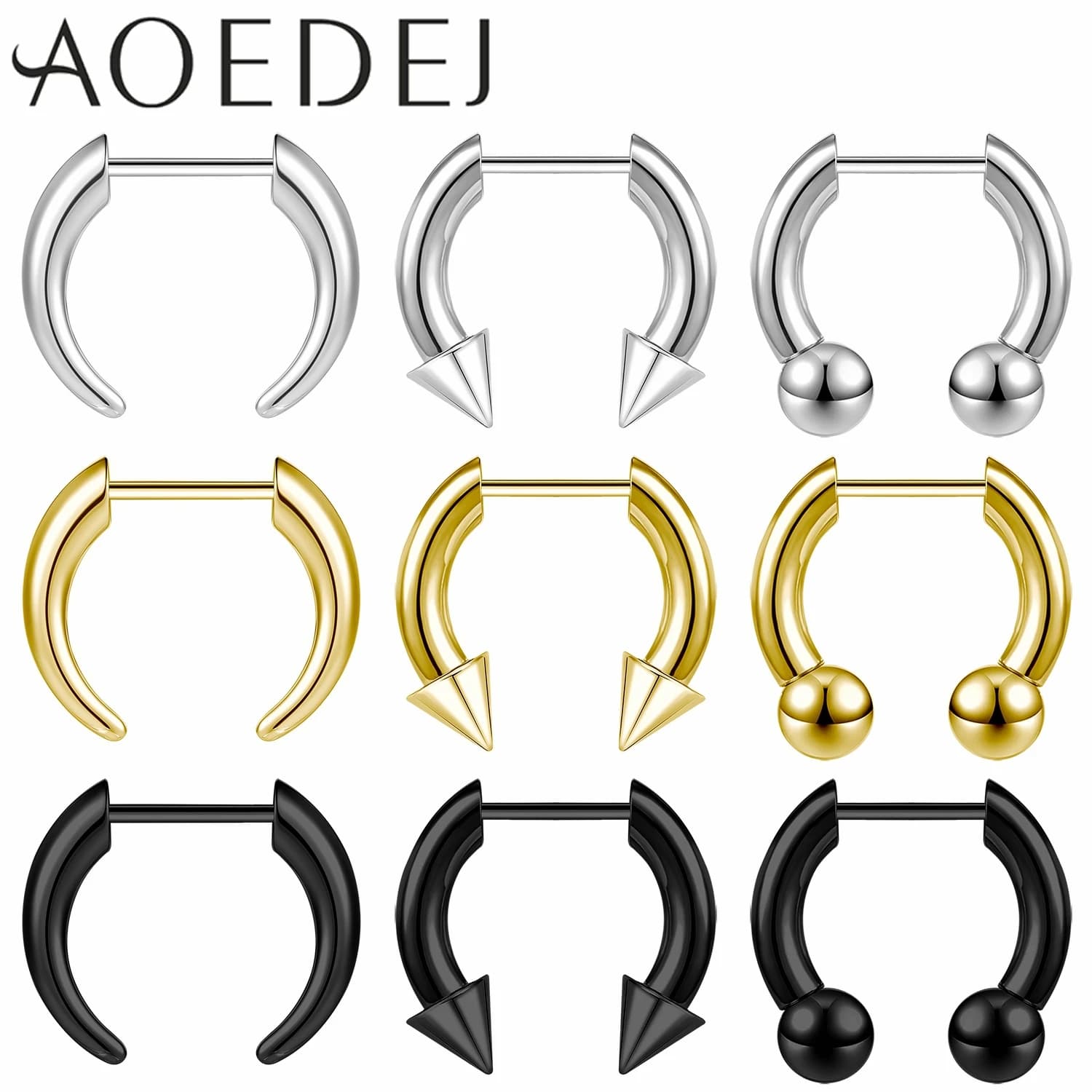 AOEDEJ 1 PC 16G Plug In Style Stainless Steel Nose Rings Women Men Septum Ring Spike Ox Horn Large Gauges Body Piercings 8/10MM