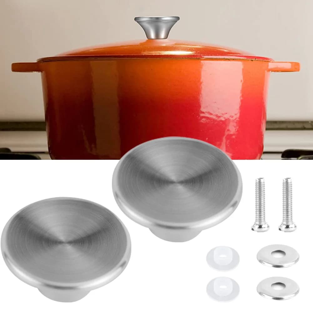 Confezione da 2 manopole per forno in acciaio inossidabile, coperchio per pentola, manico di sollevamento, resistente al calore, kit di sostituzione della manopola del coperchio in vetro della padella