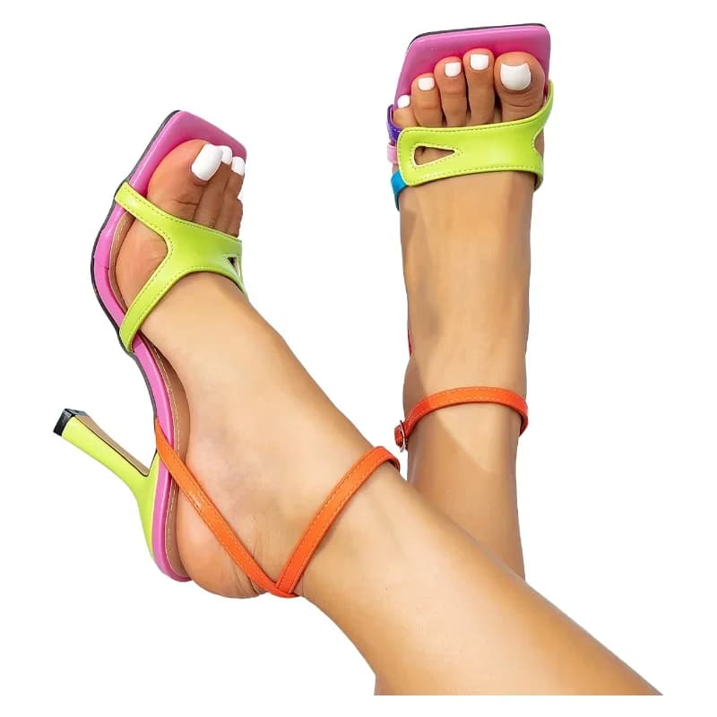 Women's Simple Fashion Party Peep-toe Sandals Multi-Color High Heels 10 cm Comfortable Thin Buckle Patent Leather Rhinestone
