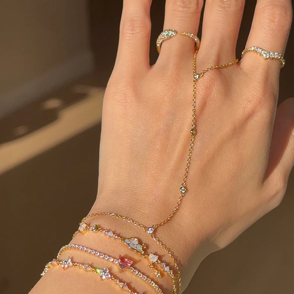 2025 Estate nuovo braccialetto rotondo con strass CZ braccialetto geometrico in metallo di cristallo per accessori per gioielli da donna Beach Party
