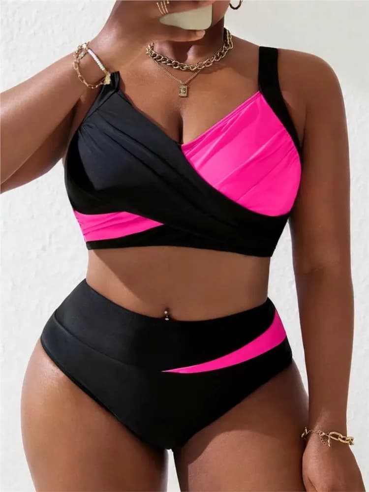 Costume da bagno bikini a vita alta taglie forti XL-4XL da donna, push-up, taglie grandi 3XL 4XL, controllo pancia, set bikini estivo