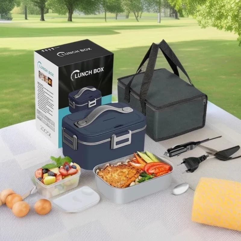 100w Electric Lunch Box 1.8L Heated Food Container Car Home Dual Use Lunch Warmer Stainless Steel Electric Bento Box Portable Meal Heater with Insulated Tote Bag Fast Heating Lunchbox for Truck Driver Office Worker