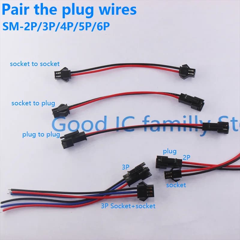 SM2.54 SM 2.54mm Pitch 2P 3P 4P 5P 6P Male Female Plug Jack Wire Connector 22AWG Battery Charge Cable Adapter 20CM/30CM