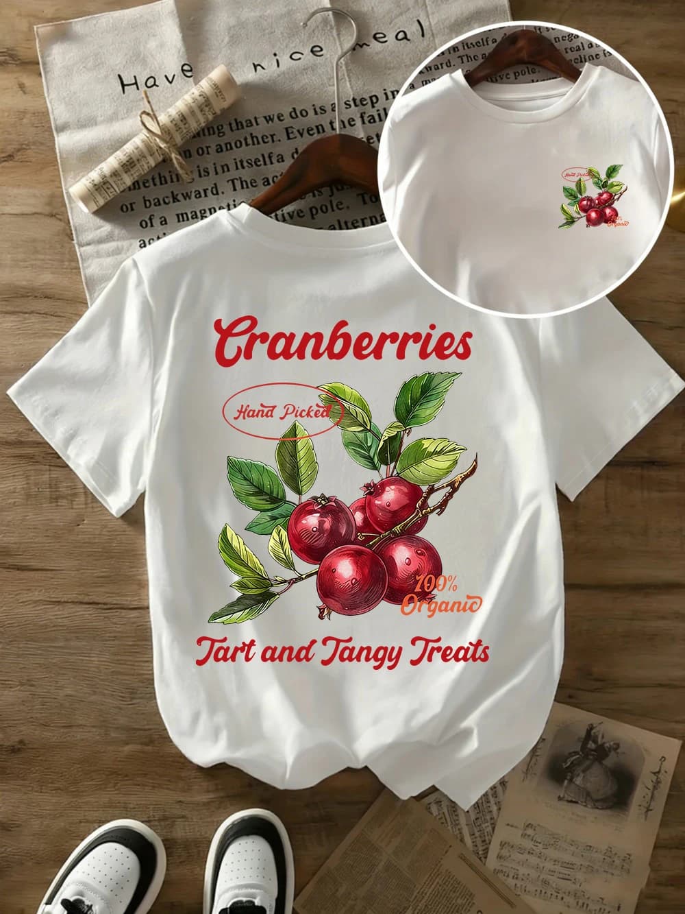 T-shirt da donna in cotone biologico 100% Cranberries, estiva a maniche corte, girocollo, morbida, oversize, top basic