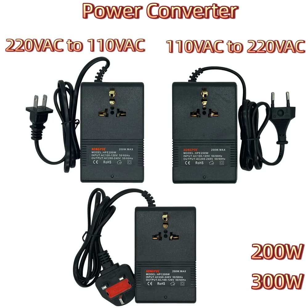 EU/US/UK Plug Inverter 200W 300W Convertitore di tensione Trasformatore da 220V a 110V Trasformatore step down Adattatore da viaggio da 110V a 220V
