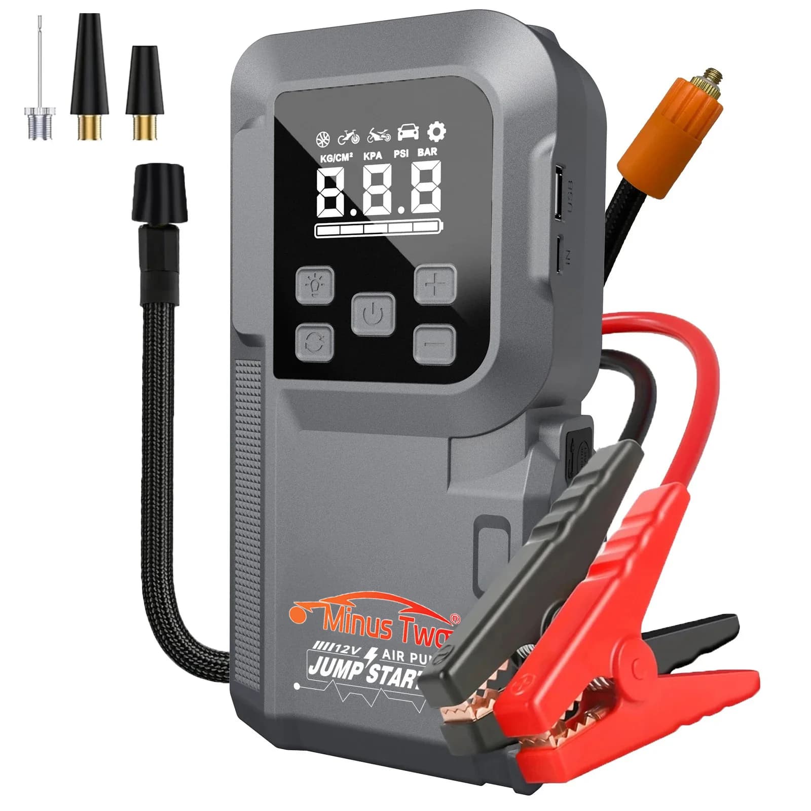 Avviatore di Emergenza 12V 1200A con Compressore d'Aria, Luce LED, Porta USB, Display Digitale - Kit Portatile per Avviamento Batteria Auto