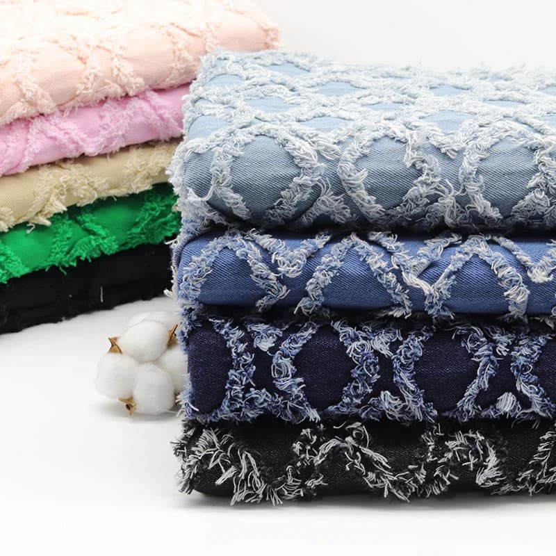 Tessuto denim spesso lavato ad acqua con griglia diamantata a doppio strato, borsa per cappotti jeans alla moda, tessuto da cucito fai da te