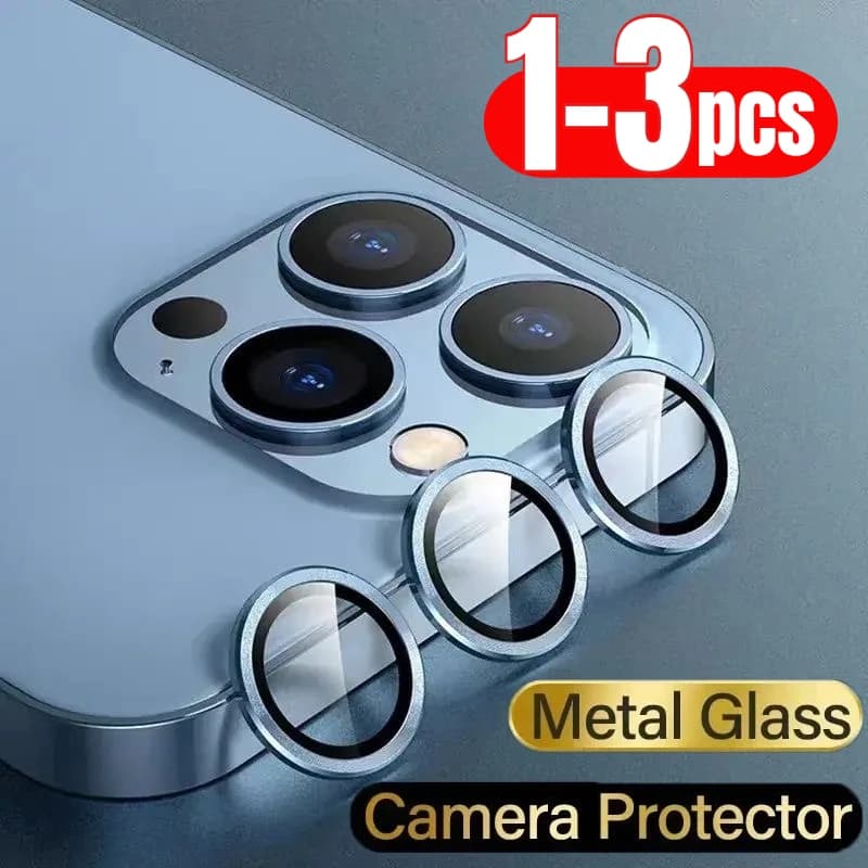Protezione per obiettivo fotocamera con anello in metallo, set da 1-3 pezzi per iPhone 11 12 13 14 15 Pro Max Mini Plus, pellicola in vetro a copertura totale