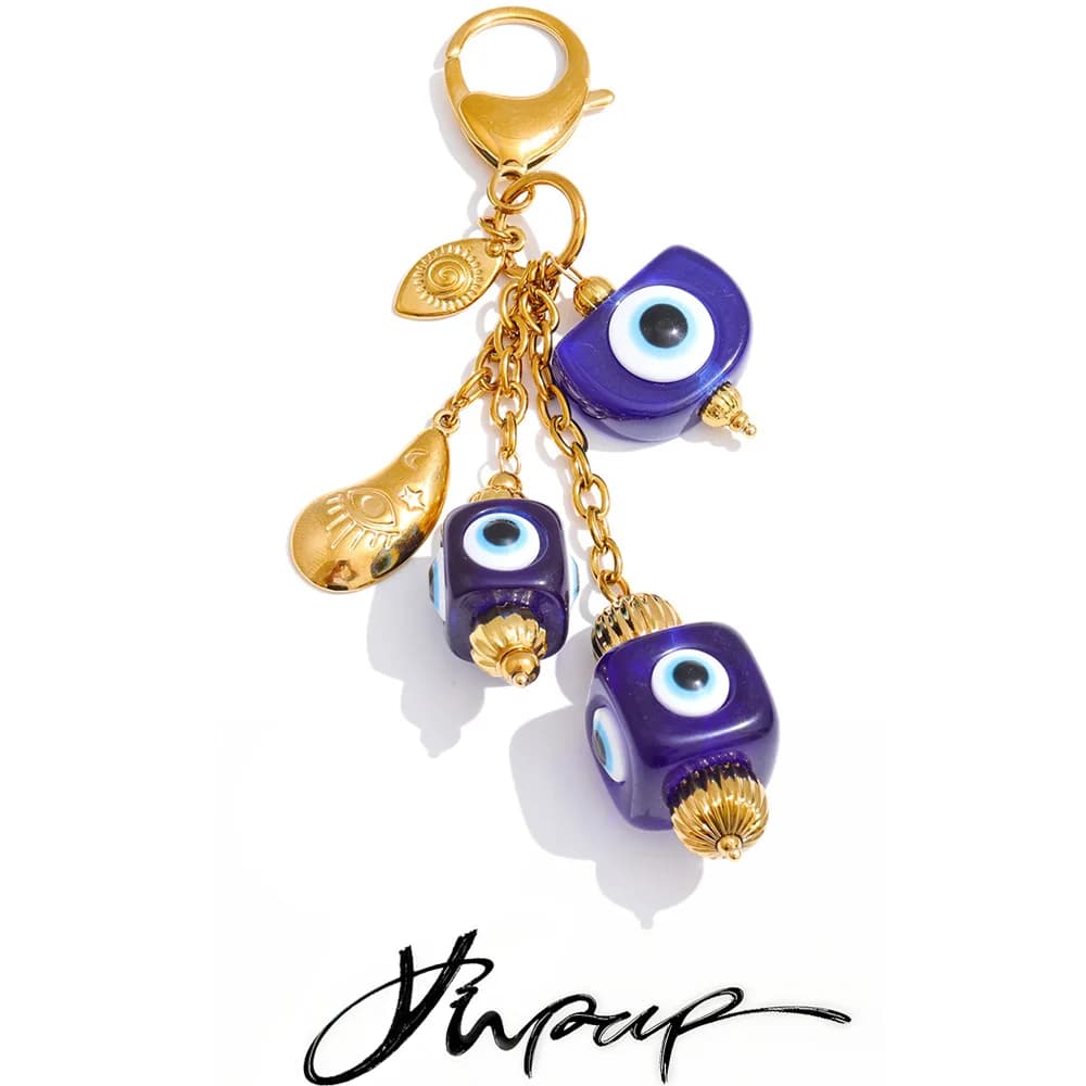 Yhpup Portachiavi con ciondolo a catena quadrata in resina blu di nuovo design per donna Accessorio portachiavi per zaino in acciaio inossidabile impermeabile