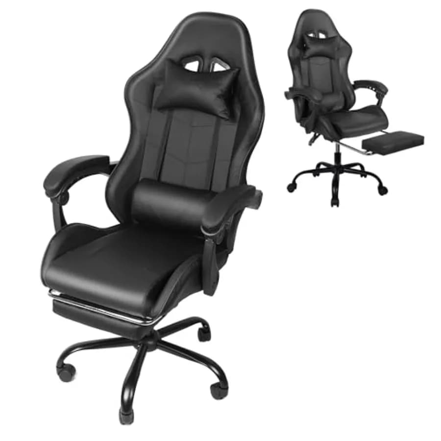 Sedia da Gaming Ergonomica con Poggiapiedi e Supporto Lombare, Sedia da Ufficio Regolabile in Altezza con Rotazione a 360° ° Sedile Girevole e