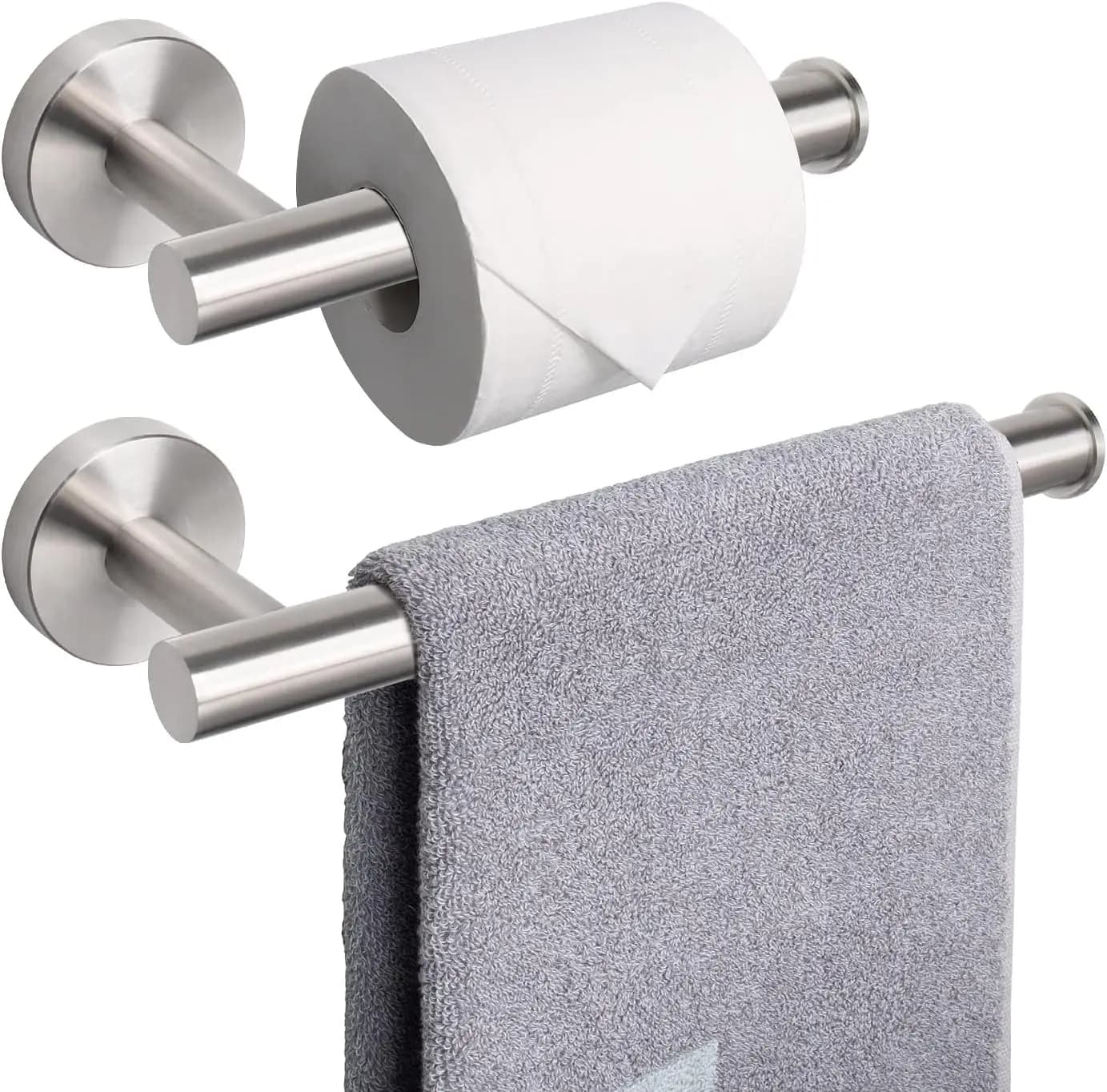 Set di accessori per il bagno in 2 pezzi: porta carta igienica e portasciugamani, montaggio a parete, nichel spazzolato